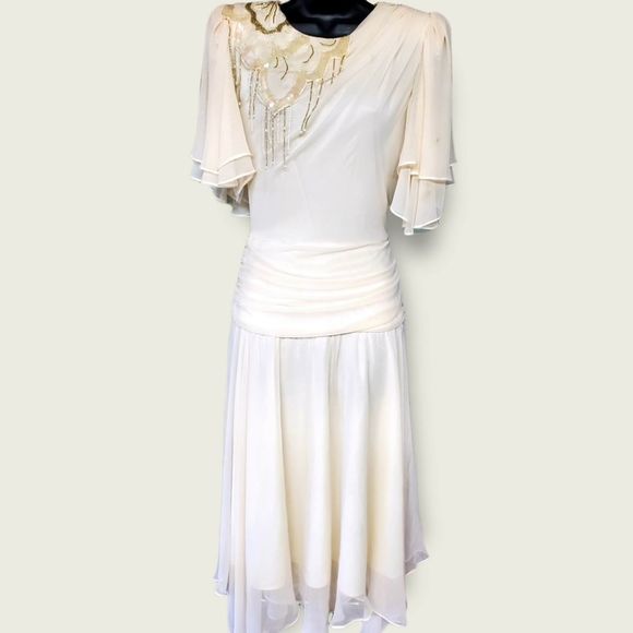 Rare Vintage 1980s Samuel Scott Drop Waisted Beaded Dress - Picture 1 of 10